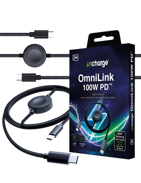 Kabel 1.5m USB-C USB-C 3mk incharge OmniLink 100W PD, černá