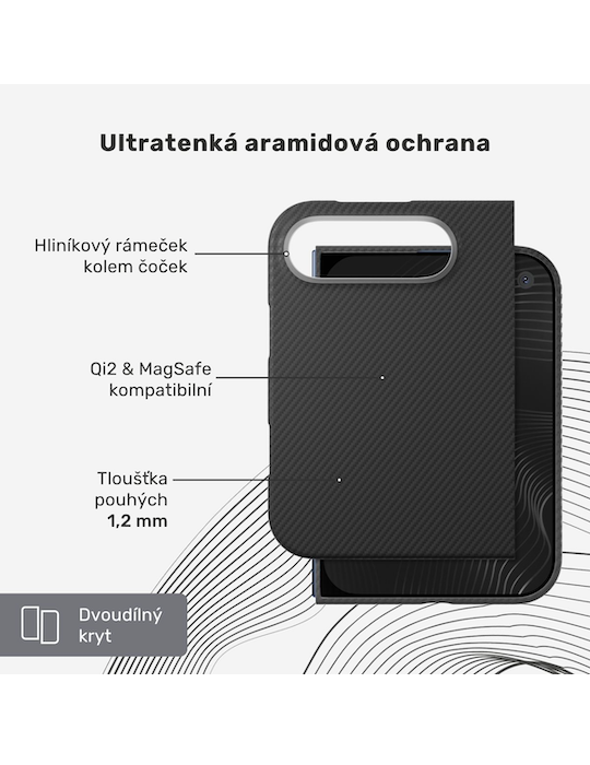 Kryt Epico UNUM SlimAramid Mag+ iPhone Duo Qi2 & MagSafe kompatibilní, černá