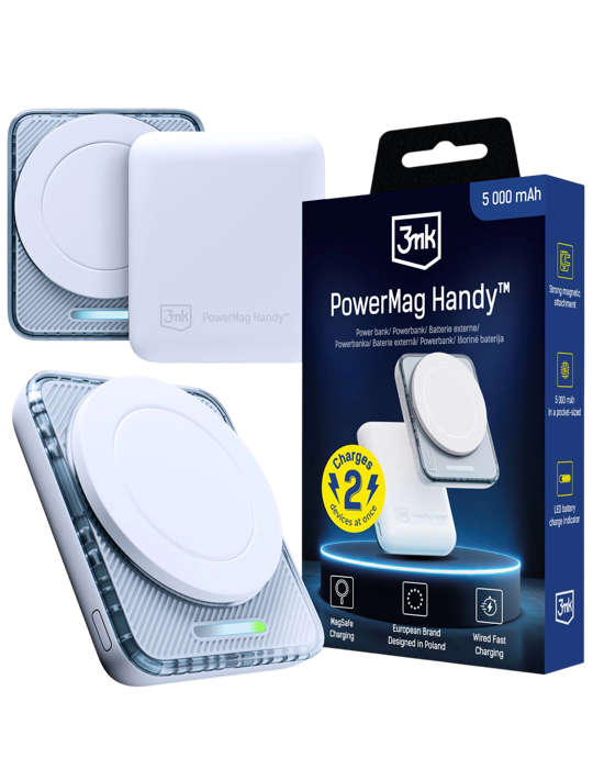 Kompaktní powerbanka 5000 mAh 22.5W MagSafe 3mk PowerMag Handy, bílá
