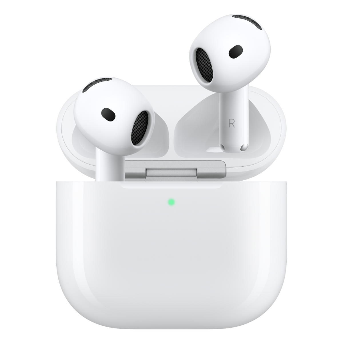 Bílá bezdrátová sluchátka Apple AirPods s nabíjecím pouzdrem