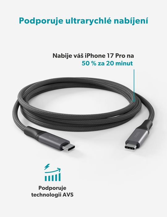 Kabel UltraLink 240W 1.5m USB-C, černá