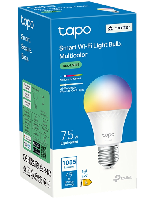 Chytrá RGB žárovka Tapo L535E Matter, transparent