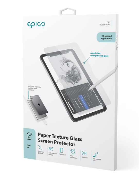 Epico ochranné sklo Paper Texture pro iPad Air 13” (M2-M4) s aplikátorem proti prachu, čirá