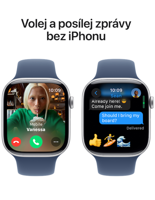 Apple Watch Series 10 GPS + Cellular 42mm stříbrné hliníkové pouzdro, stříbrná - denim sportovní řemínek S/M
