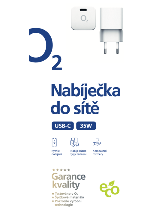 Nabíječka O2 USB-C 35W Power Delivery ECO, bílá