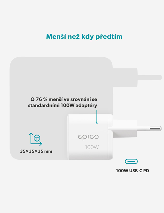 Dynamický síťový adaptér Micro AVS GaN 100W, bílá