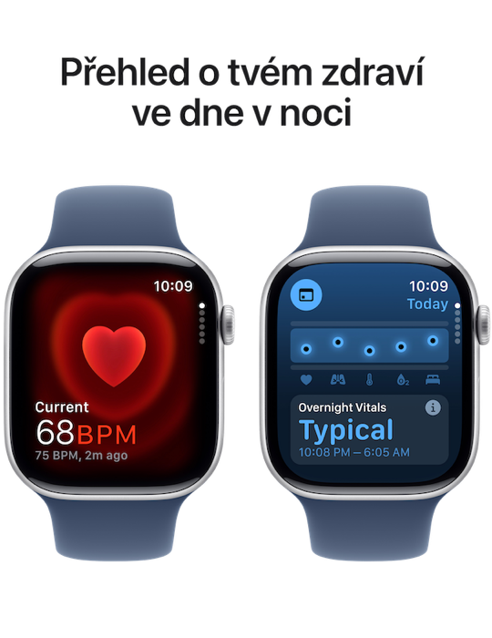 Apple Watch Series 10 GPS + Cellular 46mm stříbrné hliníkové pouzdro, stříbrná - denim sportovní řemínek S/M