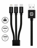 SWISSTEN datový kabel textilní 3v1 (Lightning, 2x USB-C), 1,2 m, černá