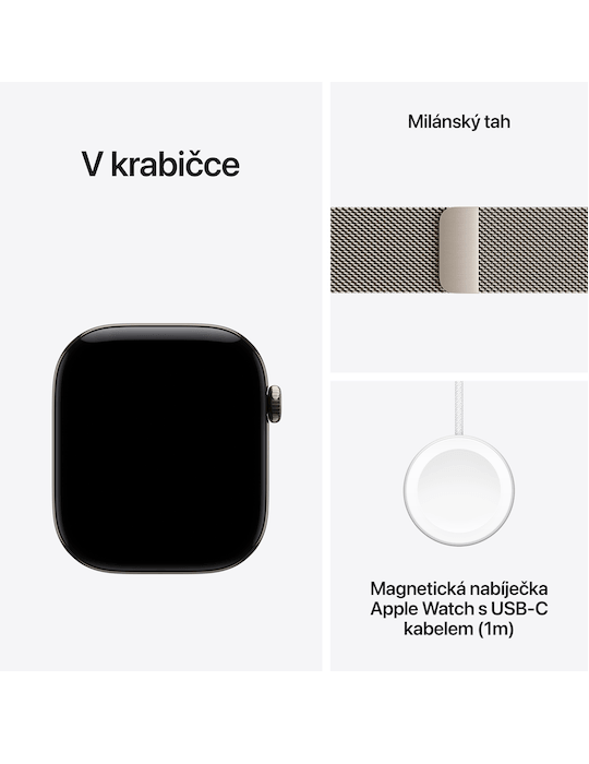Apple Watch Series 12 GPS + Cellular 46mm, Titan přírodní/přírodní milánský S/M