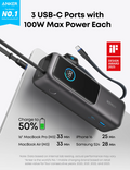 Powerbanka Anker 25000mAh, 165W s kabelem USB-C, šedá