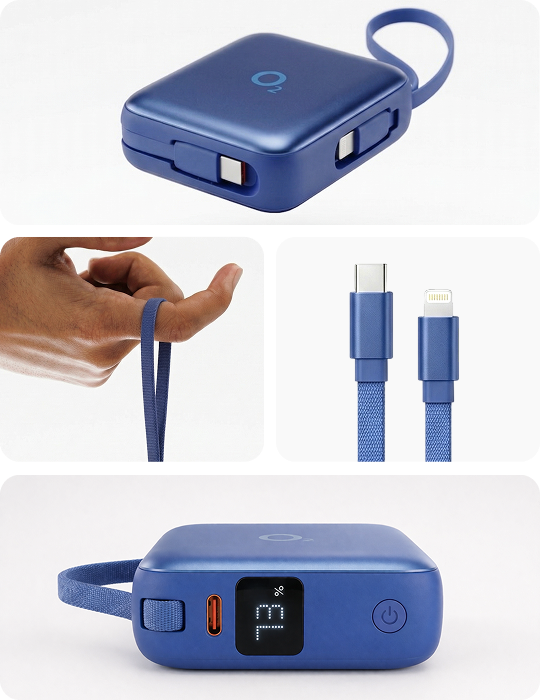Powerbanka O2 10000 mAh 22,5W PD 3.0/QC, modrá