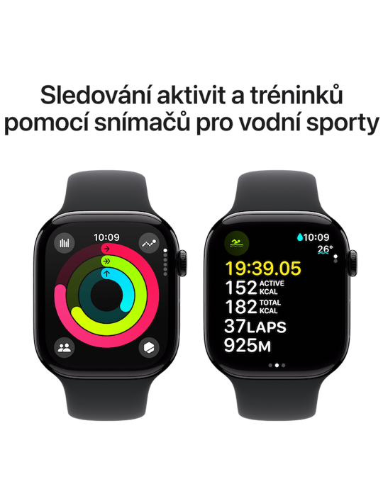 Apple Watch Series 10 GPS + Cellular 42mm klavírně černé hliníkové pouzdro, klavírně černá - černý sportovní ř. M/L