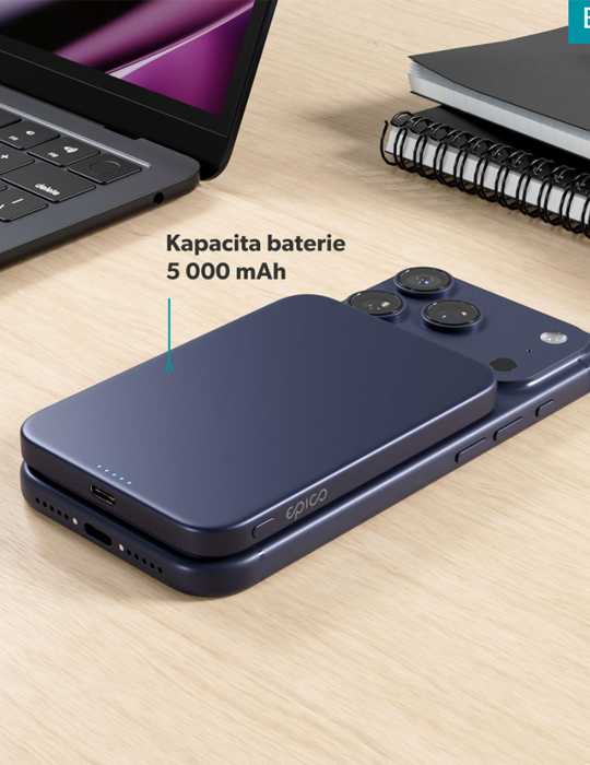 Hliníková bezdrátová powerbanka Slim Qi2 5000mAh Mag+ EM51, modrá