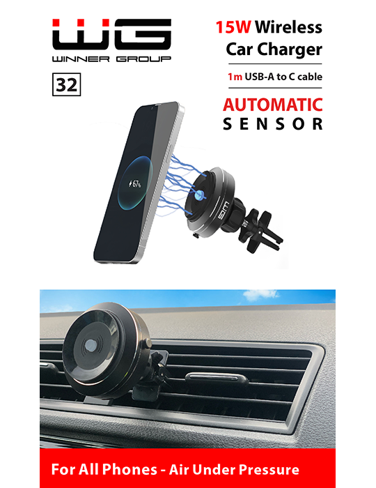 Držák WG s elektrickou přísavkou, bezdrátové nabíjení 15W, černá
