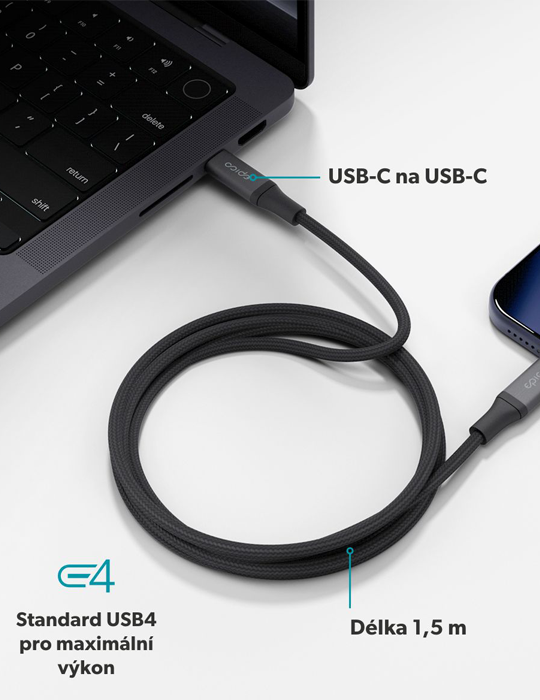 Kabel UltraLink 240W 1.5m USB-C, černá