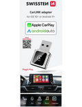 Carlink adapter Swissten pro Apple Carplay a Android Auto USB-A/C, stříbrná