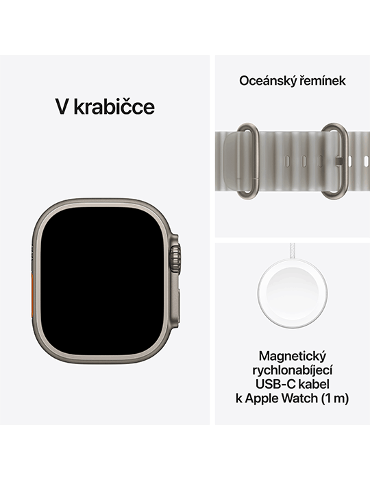 Apple Watch Ultra 4 GPS + Cellular 49mm, Titan přírodní/průsvit. šedý oceánský