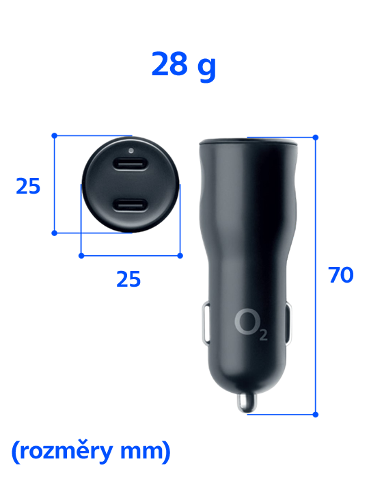 Autonabíječka O2 2x USB-C 40W Power Delivery ECO, černá
