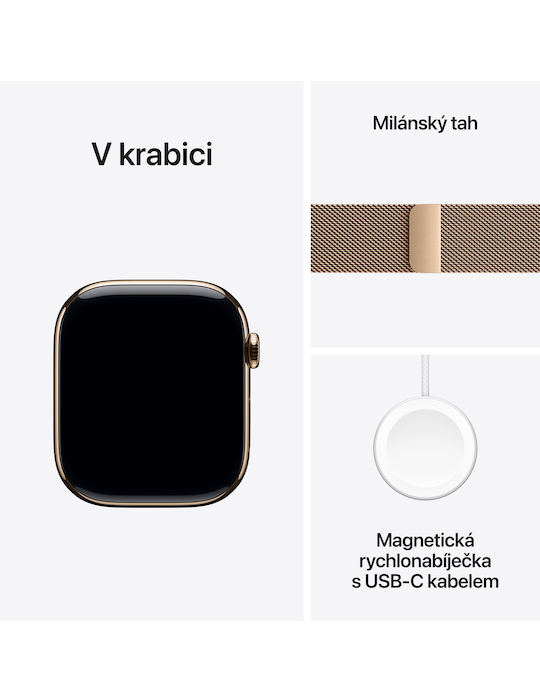 Apple Watch Series 10 GPS + Cellular 42mm zlaté titanové pouzdro se zlatým Milánským tahem, zlatá - Milánský tah