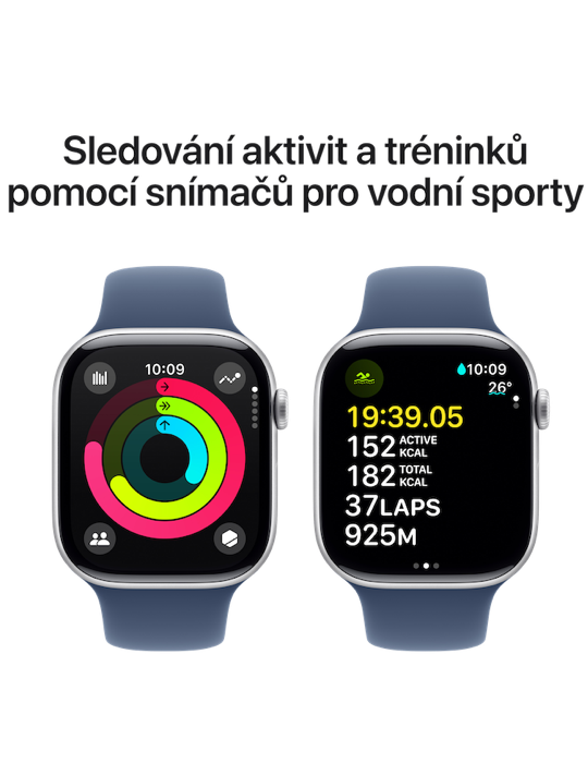 Apple Watch Series 10 GPS + Cellular 42mm stříbrné hliníkové pouzdro, stříbrná - denim sportovní řemínek S/M