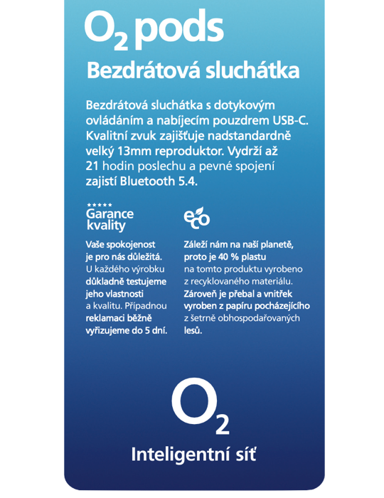 Sluchátka O2 pods, bílá