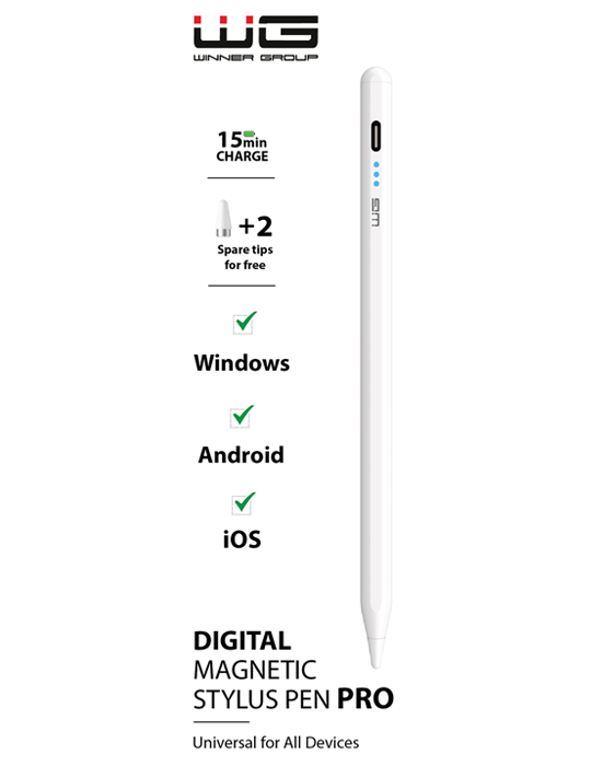 Univerzální pero WG Stylus Pro s magnetickým uchycením, bílá