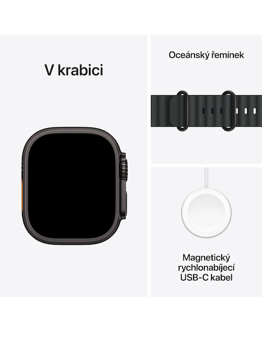 Apple Watch Ultra 3 GPS + Cellular 49mm černě titanové pouzdro s černým Oceánským řemínkem, černý titan