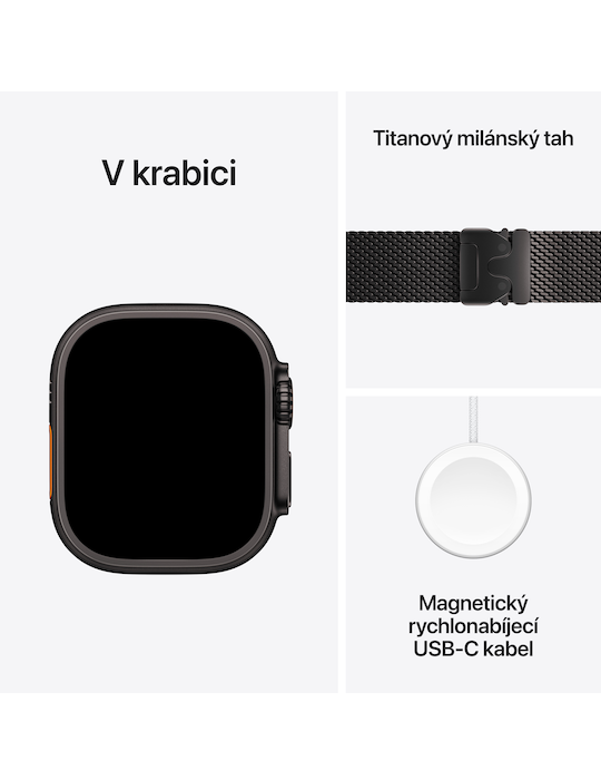 Apple Watch Ultra 3 GPS + Cellular 49mm černě titanové pouzdro s černě titanovým Milánským tahem S, černý titan