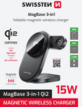 Nabíječka bezdrátová Swissten MagBase 3v1, Qi2 nabíjení, černá
