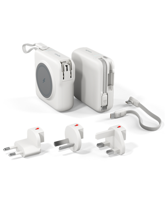Cestovní powerbanka a síťový adaptér Epico UltraPack 3in1 10000mAh Mag+, bílá