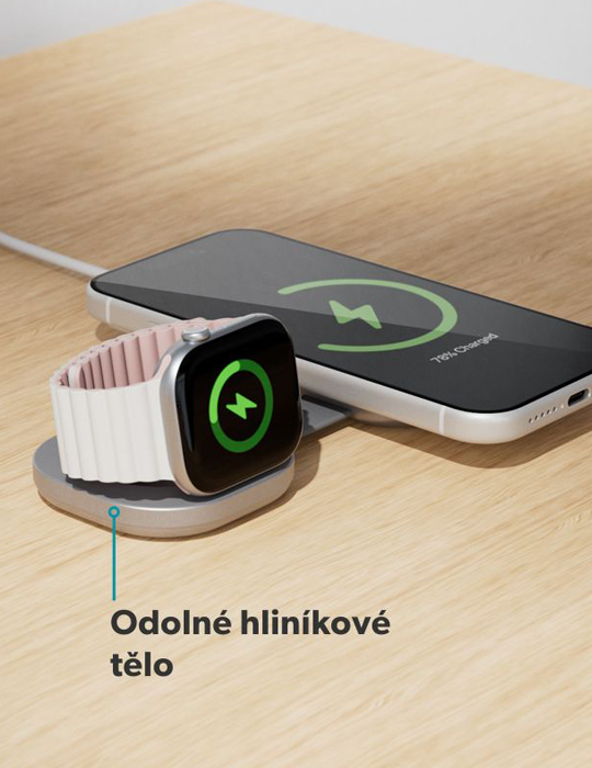 Kovová bezdrátová nabíječka 2v1 Qi2 25W Mag+, modrá
