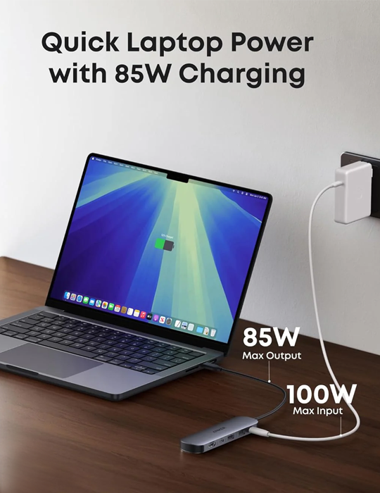 Dokovací stanice Anker 7v1 Nano 100W 2x USB-C, 2x USB, 1x HDMI, SD/MicroSD Slot, šedá