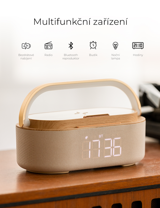 Multifunkční zařízení WG, rádio + nabíječka + lampička + bluetooth reproduktor, béžová