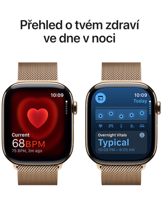 Apple Watch Series 10 GPS + Cellular 42mm zlaté titanové pouzdro se zlatým Milánským tahem, zlatá - Milánský tah