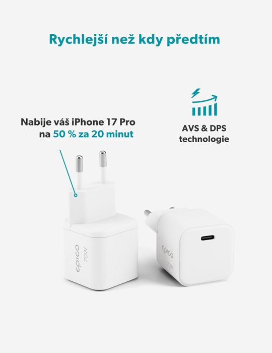 Dynamický síťový adaptér Micro AVS GaN 70W, bílá