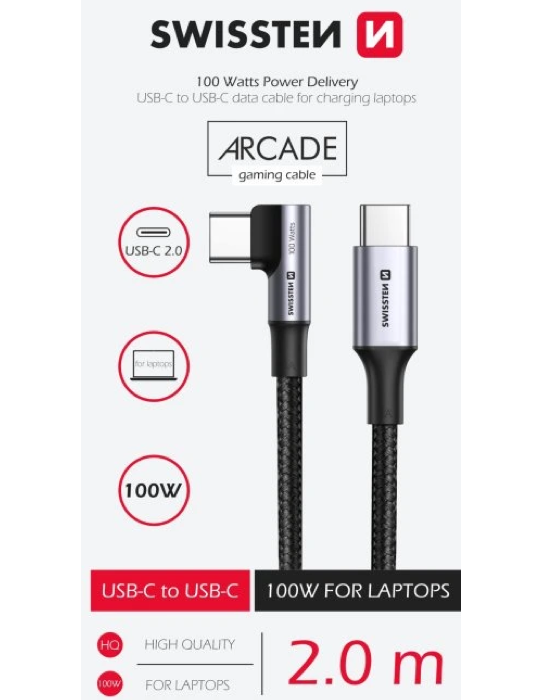 SWISSTEN Datový kabel pro notebooky USB-C/USB-C 5A (100W), délka 2 m, černá