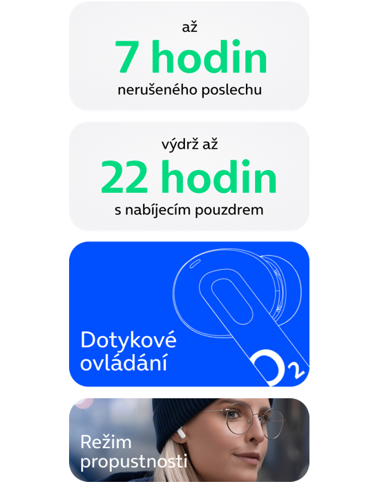 Bezdrátová sluchátka O2 pods+ ANC 2025, bílá