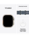 Apple Watch Ultra 3 GPS + Cellular 49mm přírodně titanové pouzdro s ocelově modrým Oceánským řemínkem, přírodní titan