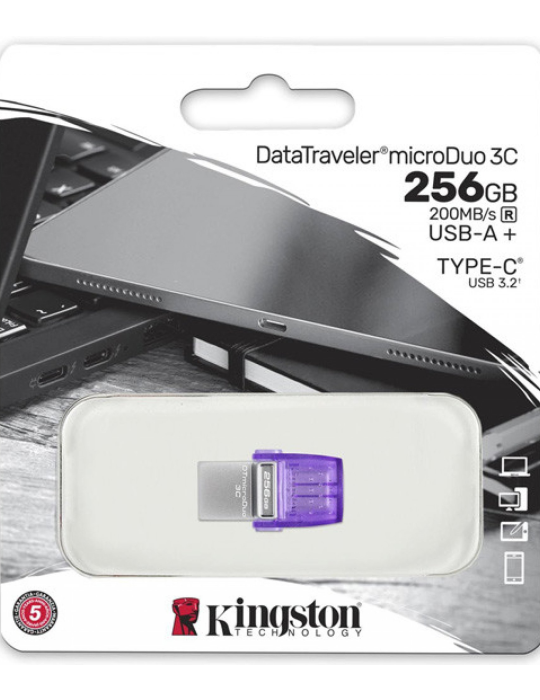 Flash disk Kingston DataTraveler microDuo 3C 256GB 200MB/s dual USB-A + USB-C, šedá