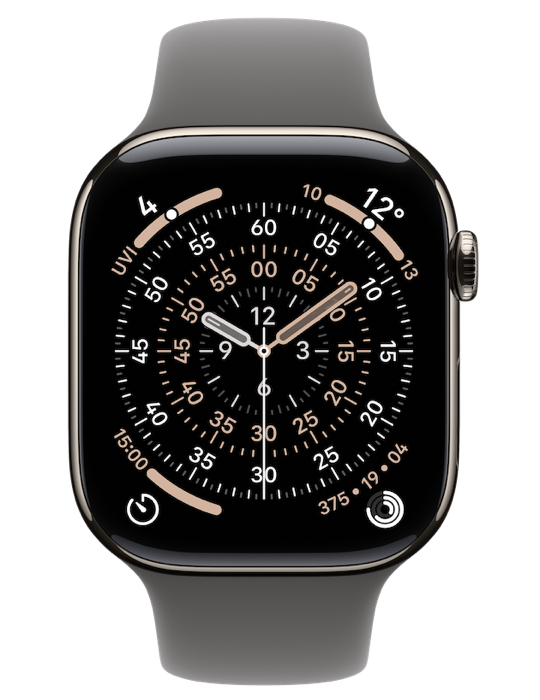 Apple Watch Series 11 GPS + Cellular 46mm přírodně titanové pouzdro se skálově šedým sportovním řemínkem S/M, přírodní titan