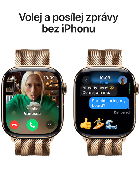 Apple Watch Series 10 GPS + Cellular 42mm zlaté titanové pouzdro se zlatým Milánským tahem, zlatá - Milánský tah