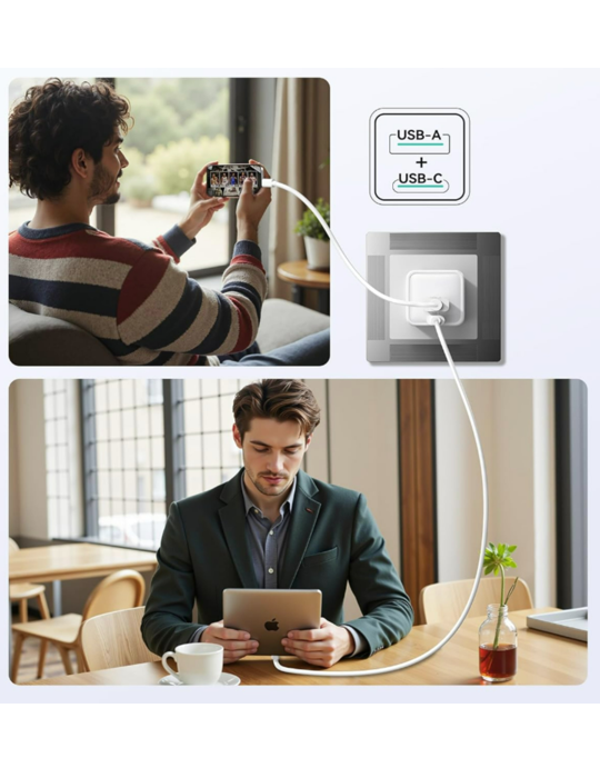 Kompaktní iPEAX GaN nabíječka 25W s USB-C PD/PPS a USB-A, bílá