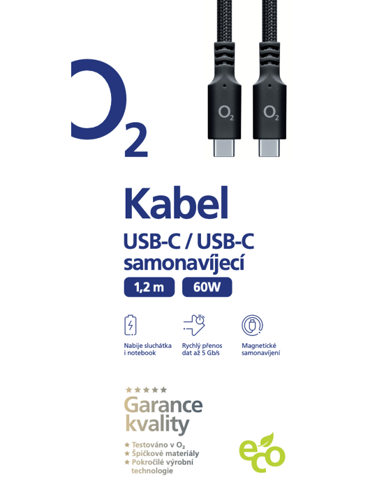 Kabel O2 USB-C x C 1,2m magnetický, černá