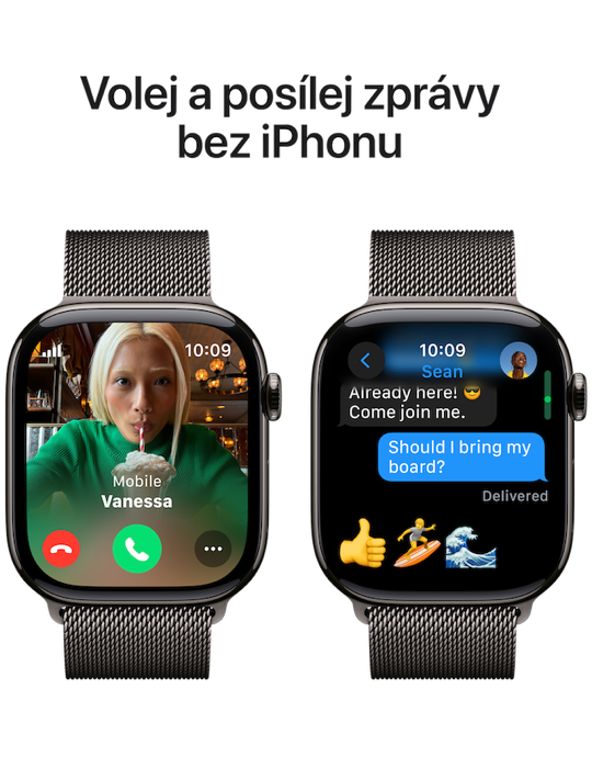 Apple Watch Series 10 GPS + Cellular 42mm břidlicově šedé titanové pouzdro s břidlicově šedým Milánským tahem, břidlicově šedá - Milánský tah