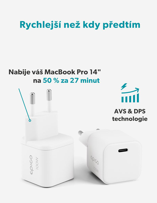 Dynamický síťový adaptér Micro AVS GaN 100W, bílá