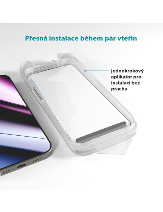 Sklo Epico AntiReflective 3D Ultra-široké krytí s jednokrokovým aplikátorem proti prachu iPhone 16 Pro/17, čirá