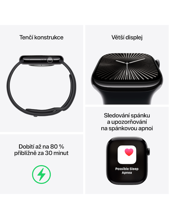 Apple Watch Series 10 GPS + Cellular 46mm klavírně černé hliníkové pouzdro, klavírně černá - černý sportovní ř. M/L