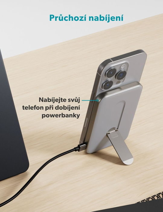 Bezdrátová powerbanka Epico UltraPack Qi2 Stand 5000mAh hliníková Mag+, titanová