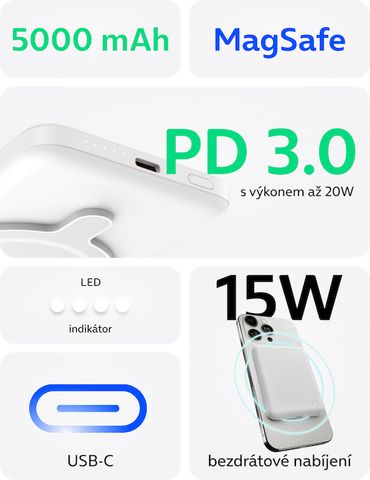 O2 powerbanka MagSafe 5000mAh 20W PD 3.0