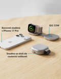 Kovová bezdrátová nabíječka 2v1 Qi2 25W Mag+, stříbrná